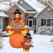 Load image into Gallery viewer, Thanksgiving Day Inflatable 5.7FT Turkeys Sitting on Pumpkin with Built-in Bright LED Lights Blow Up Inflatables Christmas Party/Indoor/Outdoor/Yard/Garden/Lawn Decoration
