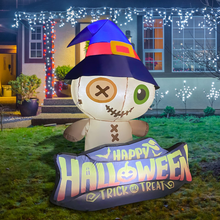 Load image into Gallery viewer, Halloween Inflatable 4.7FT Wizard Hat Voodoo Doll with Built-in LEDs Blow Up Yard Decoration for Holiday Party Indoor, Outdoor, Yard, Garden, Lawn
