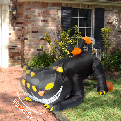 GOOSH 6 FT Halloween Inflatables Outdoor Black Cat with Fangs, Blow Up Yard Decoration Clearance with LED Lights Built-in for Holiday/Party/Yard/Garden