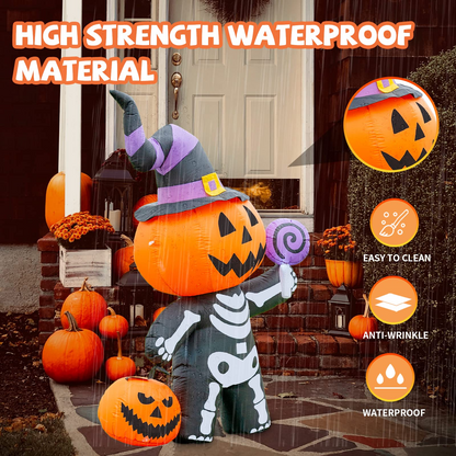 GOOSH 6 FT Height Halloween Inflatable Outdoor Pumpkin with Skull Body, Blow Up Yard Decoration Clearance with LED Lights Built-in for Holiday/Party/Yard/Garden