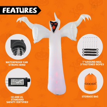 Load image into Gallery viewer, GOOSH 12 FT Tall Halloween Inflatables Giant Spooky Grim Reaper Ghost with Growing Red Eyes Blow Up Flame Lights Decorations for Holiday Garden Yard Lawn Decor
