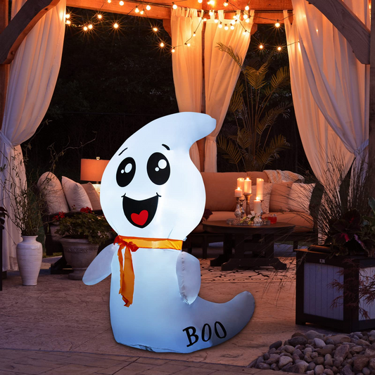 GOOSH 4 FT Halloween Inflatable Outdoor White Cute Ghost with Build-in LEDs Blow Up Inflatables for Halloween Party Indoor Outdoor Yard Garden Lawn Decorations