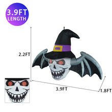 Load image into Gallery viewer, 4-Foot Halloween Inflatable Decoration Hanging Skull Head with Bat Wing Witch Hat Built-in with LED Light, Indoor/Outdoor, Yard, Garden, Lawn Halloween Blow Up Party Décor
