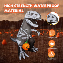 Load image into Gallery viewer, GOOSH 6.5 FT Inflatable Skeleton Dinosaur with Build-in LEDs T-Rex Holding Pumpkin for Halloween Yard Decor Indoor Outdoor Yard Lawn Decorations
