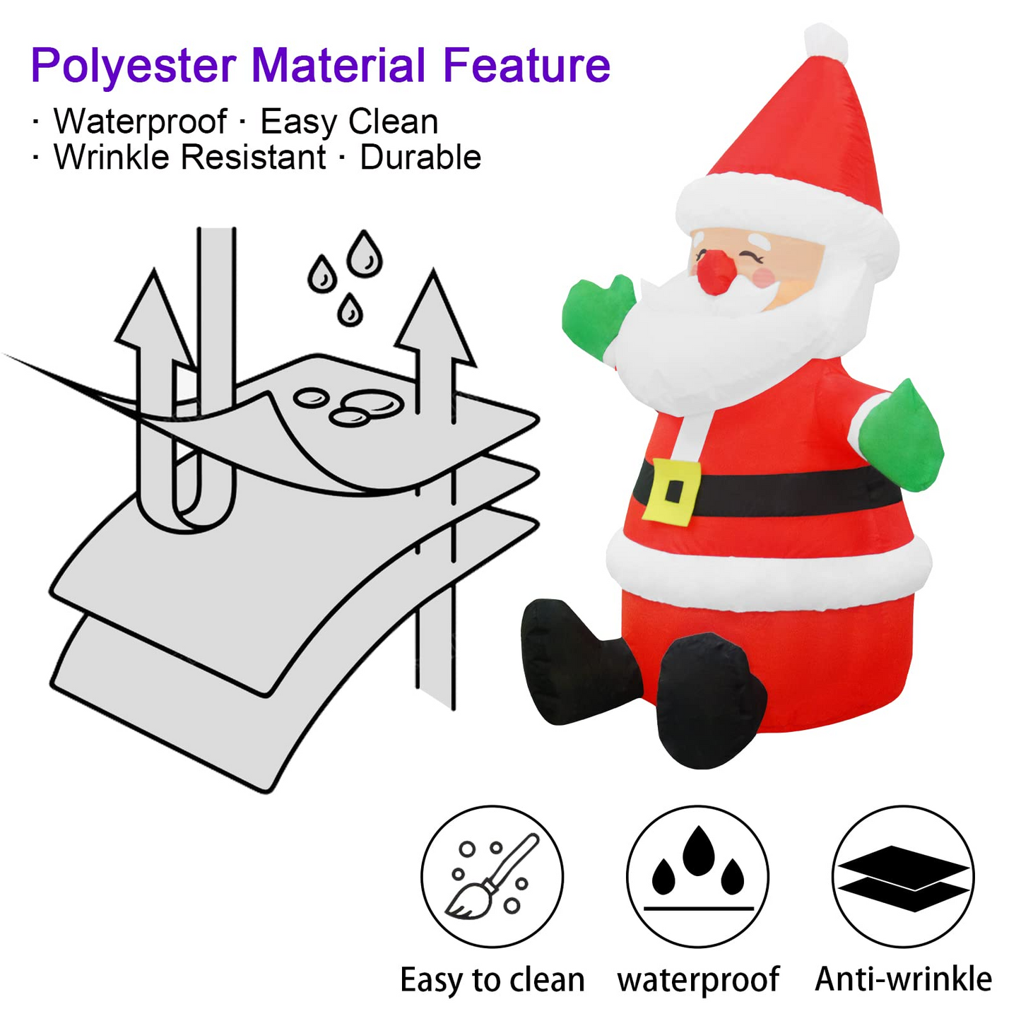 GOOSH 4 FT Christmas Inflatable Outdoor Sitting Cute Smiley Santa Claus with Built-in LED Light, Blow-up Yard Christmas Decoration for Party/Indoor/Outdoor/Yard/Garden/Lawn