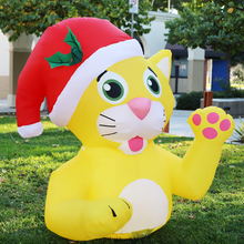 Load image into Gallery viewer, GOOSH 4.1 FT Height Christmas Inflatables Outdoor Yellow Cat Wears Christmas Hat, Blow Up Yard Decoration Clearance with LED Lights Built-in for Holiday/Christmas/Party/Yard/Garden
