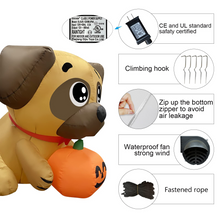 Load image into Gallery viewer, Halloween Inflatable 4FT Pug Dog Holding Pumpkin with Built-in LEDs Blow Up Yard Decoration for Holiday Party Indoor, Outdoor, Yard, Garden, Lawn
