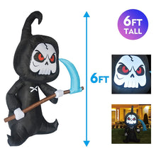 Load image into Gallery viewer, GOOSH 6 Feet Tall Halloween Inflatable Outdoor Grim Reaperï¼?Blow Up Yard Decoration Clearance with LED Lights Built-in for Holiday/Party/Yard/Garden
