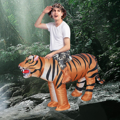 GOOSH Adult Size Inflatable Tiger Unisex Costume Blow Up Men Women Riding a Tiger Deluxe Halloween Funny Costume Godzilla Toy