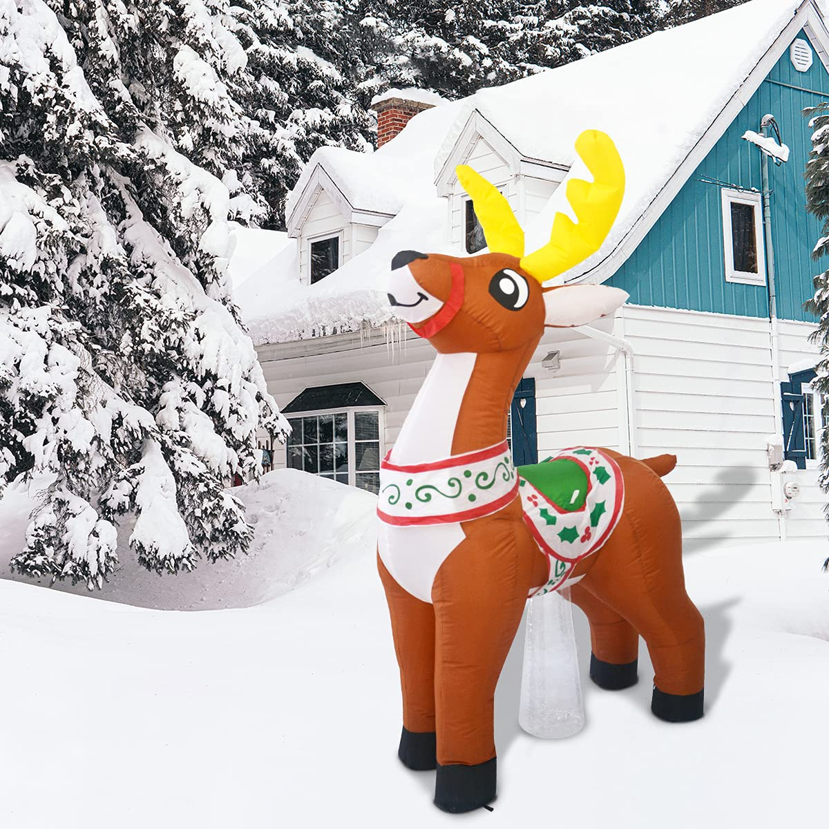GOOSH 6 FT Christmas Inflatables Reindeer Outdoor Decorations Blow Up Yard Cute Deer with Built-in LEDs for Xmas Garden Lawn Indoor Party Decor