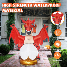 Load image into Gallery viewer, GOOSH 6.8 FT Length Halloween Inflatables Outdoor Red Dragon Holding Ball, Blow Up Yard Decoration with LED Lights Built-in for Holiday/Party/Yard/Garden
