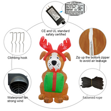 Load image into Gallery viewer, GOOSH 5 FT Height Christmas Inflatables Outdoor Puppy Dangling Gift Box, Blow Up Yard Decoration Clearance with LED Lights Built-in for Holiday/Christmas/Party/Yard/Garden
