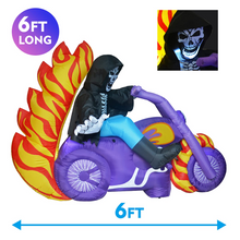 Load image into Gallery viewer, GOOSH 6 FT Halloween Inflatables Outdoor Grim Reaper on The Motorcycle, Blow Up Yard Decoration Clearance with LED Lights Built-in for Holiday/Party/Yard/Garden

