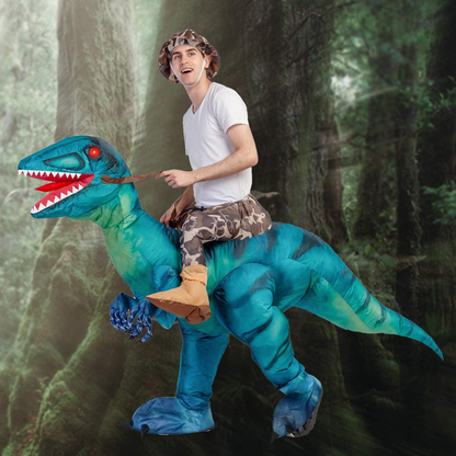 GOOSH Inflatable Costume for Adults and Children, Halloween Costumes Men Women Green Dinosaur Rider, Blow Up Costume Unisex Godzilla Toy