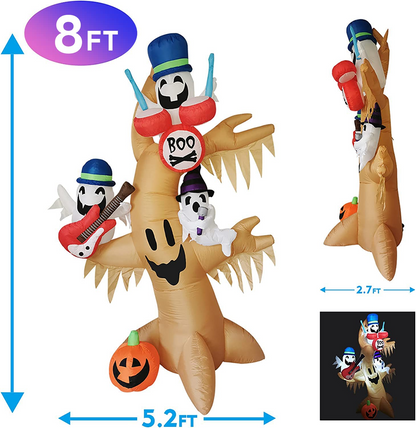 GOOSH 8 FT Halloween Inflatable Outdoor Ghost Tree with Pumpkin, Blow Up Yard Decoration Clearance with LED Lights Built-in for Holiday/Party/Yard/Garden