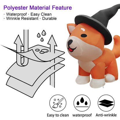 GOOSH 4 FT Halloween Inflatables Dog Outdoor Decorations Blow Up Yard Wizard Shiba Inu Dog with Built-in LEDs for Indoor Party Garden Lawn Decor