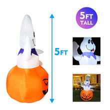 Load image into Gallery viewer, GOOSH 5 FT Height Halloween Inflatables Outdoor Ghost Grow Out from The Pumpkin, Blow Up Yard Decoration Clearance with LED Lights Built-in for Holiday/Party/Yard/Garden
