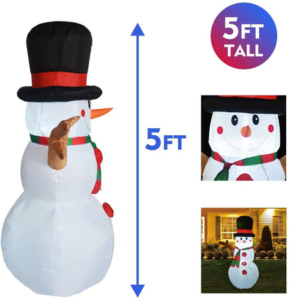 GOOSH 5 Ft Inflatable Snowman Christmas Outdoor Decoration Blow Up Snowman Christmas Yard Decoration with Branch Hand Blow Up Holiday Indoor Outdoor Party Garden Yard Decorations