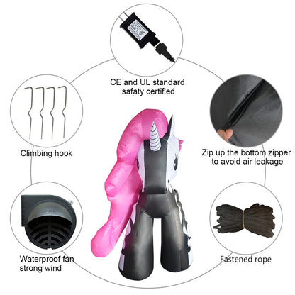 GOOSH 6FT Height Halloween Inflatables Outdoor Skeleton Unicorn, Blow Up Yard Decoration Clearance with LED Lights Built-in for Holiday/Party/Yard/Garden