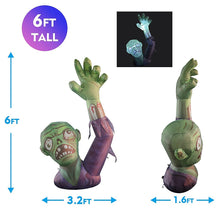 Load image into Gallery viewer, GOOSH 6 Feet High Halloween Inflatable Terror Green Zombies Raise Hands Blow Up Yard Decoration Clearance with LED Lights Built-in for Holiday/Party/Yard/Garden
