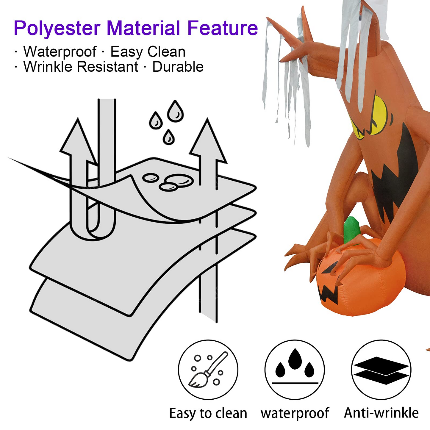 8-Foot Halloween Inflatable Decoration Giant Sitting Monster Tree Holding Pumpkin with Ghost on Top Built-in LED Light, Indoor/Outdoor, Yard, Garden, Patio, Lawn Halloween Blow Up Decor