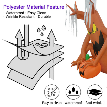8-Foot Halloween Inflatable Decoration Giant Sitting Monster Tree Holding Pumpkin with Ghost on Top Built-in LED Light, Indoor/Outdoor, Yard, Garden, Patio, Lawn Halloween Blow Up Decor