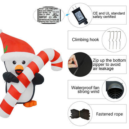 5FT Christmas Inflatables Penguin Holding Candy Cane with Bright LED Light Yard Decoration, Chirstmas Inflatables Decoration Clearance for Xmas Party,Indoor,Outdoor,Garden,Yard Lawn