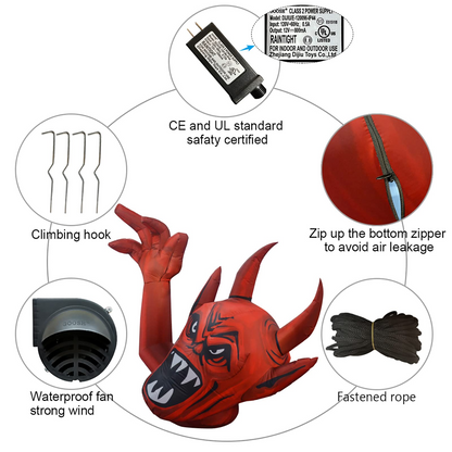 GOOSH 5 Foot Length Halloween Inflatables Halloween Red Devil Raise Hands with Build-in LED Light Blow Up Inflatables for Halloween Party Indoor Outdoor Tree Yard Garden Lawn Decorations