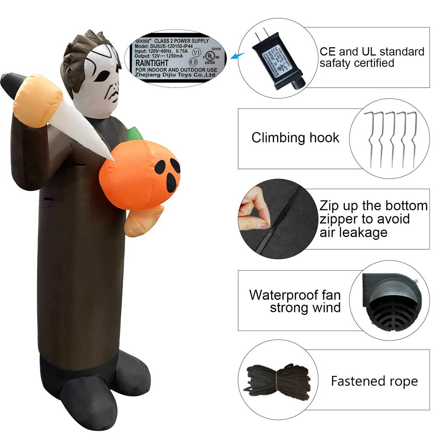 GOOSH Halloween Inflatable 6FT Scary Pumpkin Killer with Built-in LEDs Blow Up Yard Decoration for Holiday Party Indoor, Outdoor, Yard, Garden, Lawn