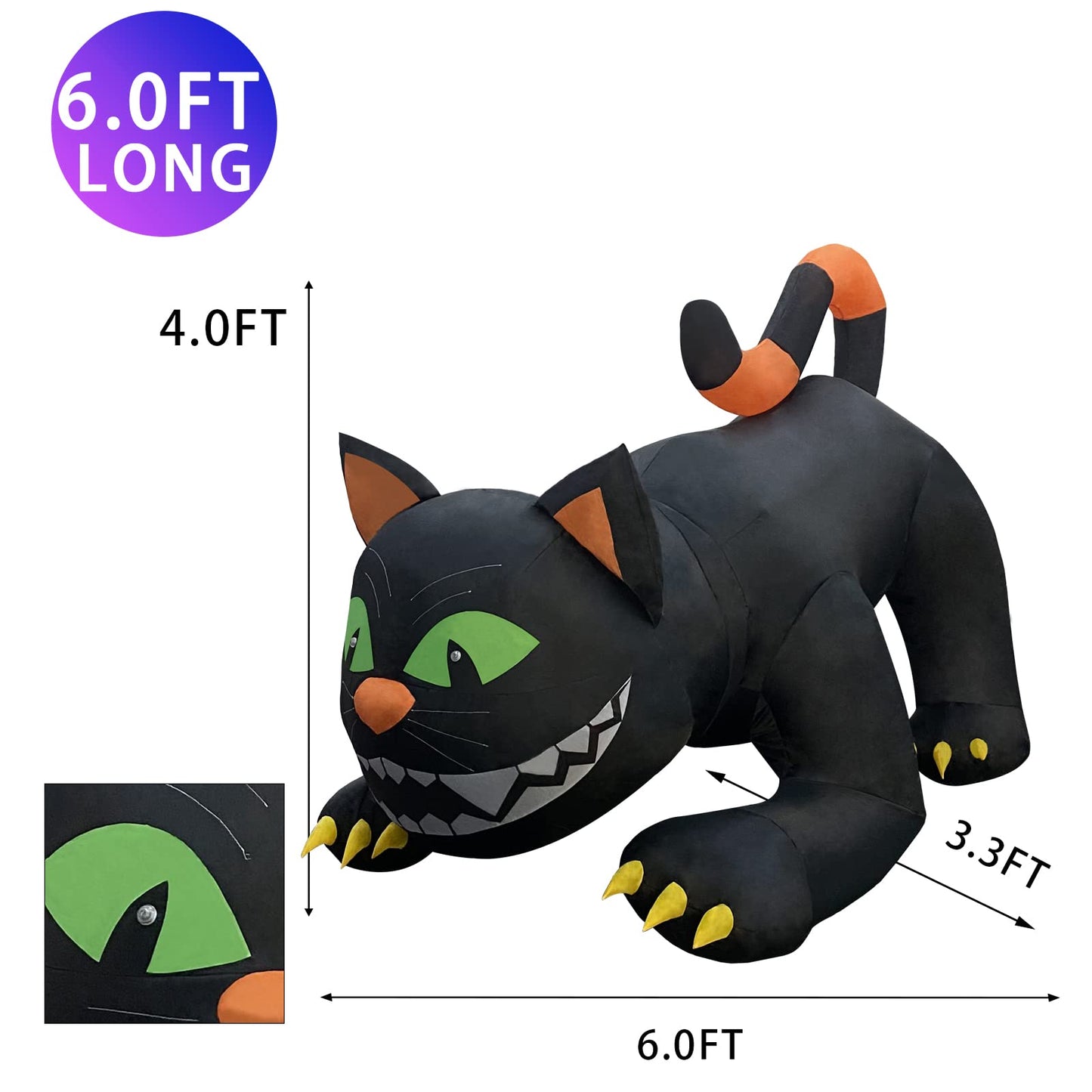 GOOSH 6 FT Halloween Inflatables Black Cat Outdoor Decorations Blow Up Yard Large Cat with Moving Head and Built-in LEDs for Indoor Party Garden Lawn Decor