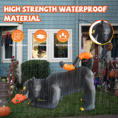 GOOSH 6 FT Halloween Inflatables Outdoor Black Cat with Fangs, Blow Up Yard Decoration Clearance with LED Lights Built-in for Holiday/Party/Yard/Garden