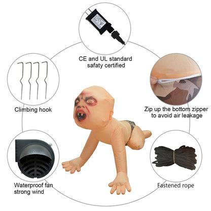 GOOSH 4FT Halloween Inflatable Outdoor Zombie Baby Blow Up Yard Decoration Clearance with LED Lights Built-in for Holiday/Party/Yard/Garden