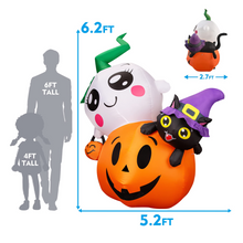 Load image into Gallery viewer, 6-Foot Halloween Inflatable Blow Up Pumpkin with Spirit Black Cat on Top with LED Built-in, Halloween Decoration Indoor/Outdoor, Yard, Garden, Patio, Lawn Halloween Blow Up Décor
