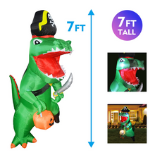 Load image into Gallery viewer, GOOSH 7 FT Tall Halloween Inflatables Outdoor Pirate Dinosaur, Blow Up Yard Decoration Clearance with LED Lights Built-in for Holiday/Party/Yard/Garden
