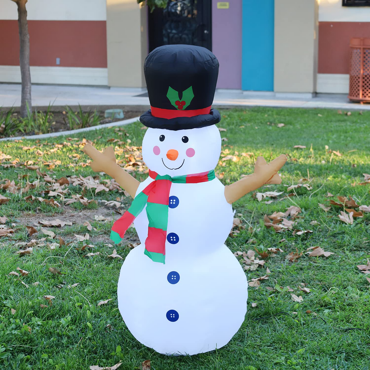 GOOSH 4 FT Height Christmas Inflatable Outdoor Snowman with Top Hat, Blow Up Yard Decoration Clearance with LED Lights Built-in for Holiday/Party/Xmas/Yard/Garden(12pcs/case)