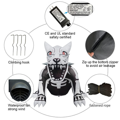 GOOSH 4.9 FT Tall Halloween Inflatables Outdoor Sitting Skeleton Dog, Blow Up Yard Decoration Clearance with LED Lights Built-in for Holiday/Party/Yard/Garden