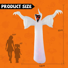 Load image into Gallery viewer, GOOSH 12 FT Tall Halloween Inflatables Giant Spooky Grim Reaper Ghost with Growing Red Eyes Blow Up Flame Lights Decorations for Holiday Garden Yard Lawn Decor
