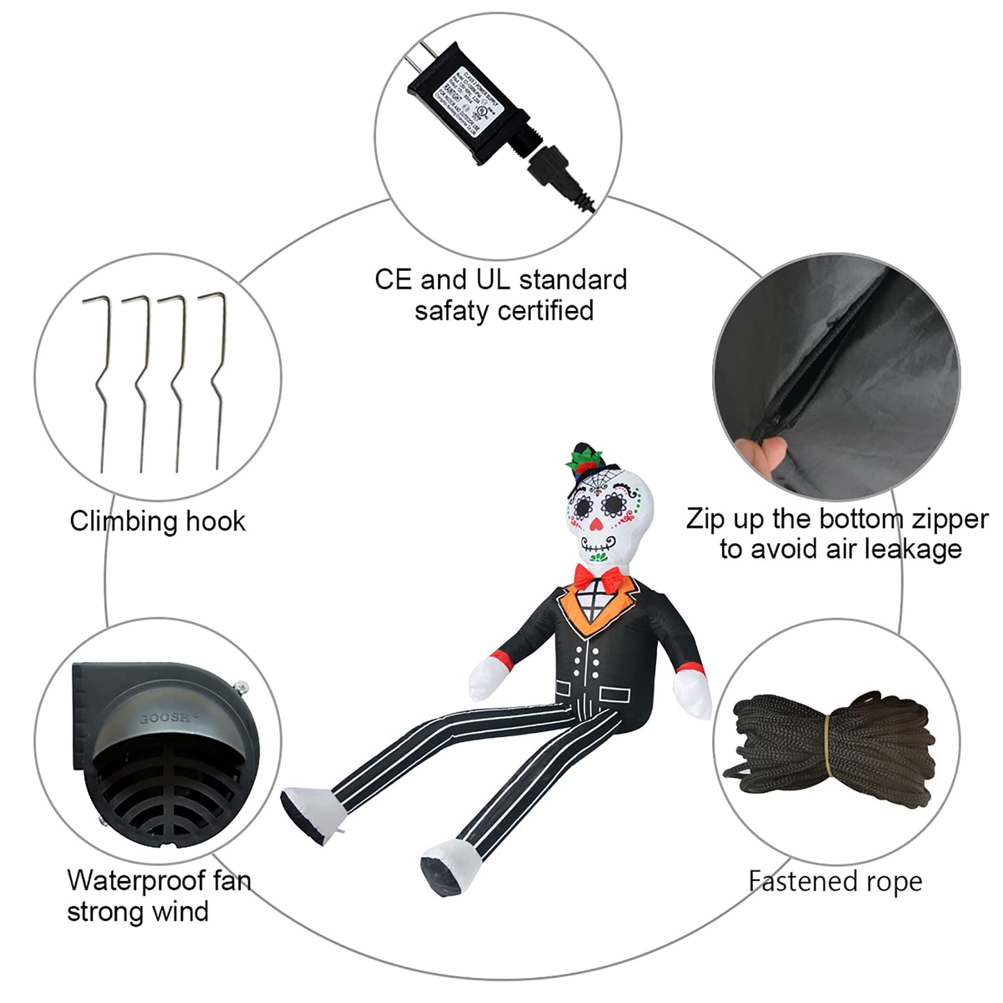 GOOSH 4 FT Halloween Inflatable Gentleman Sitting Ghost Curved Legs with LED Lights Built-in for Holiday Day of The Dead Party Yard Garden