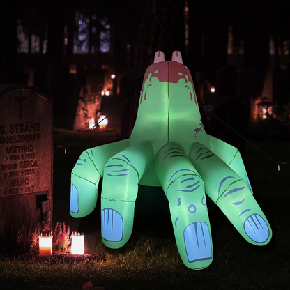 GOOSH 6 FT Halloween Inflatables Hand Outdoor Decorations Blow Up Yard Scary Green Giant with Built-in LEDs for Indoor Party Garden Lawn Decor