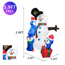 Load image into Gallery viewer, Christmas Inflatables 6FT Snowman with Three Penguins with LED Light Yard Decoration,Chirstmas Inflatables Decoration Clearance for Xmas Party,Indoor,Outdoor,Garden,Yard Lawn
