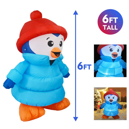 GOOSH 6 FT Height Christmas Inflatables Outdoor Down-Filled Coat Penguin, Blow Up Yard Decoration Clearance with LED Lights Built-in for Holiday/Christmas/Party/Yard/Garden