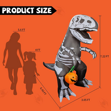 Load image into Gallery viewer, GOOSH 6.5 FT Inflatable Skeleton Dinosaur with Build-in LEDs T-Rex Holding Pumpkin for Halloween Yard Decor Indoor Outdoor Yard Lawn Decorations
