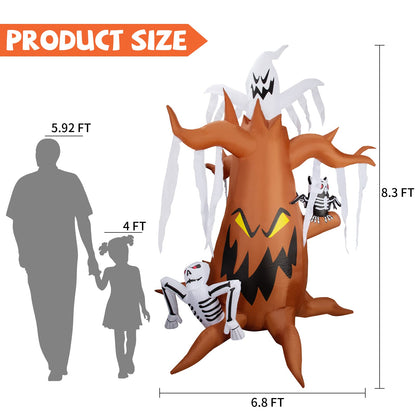 GOOSH 8.3 FT Height Halloween Inflatables Dead Tree with White Ghost and Owl, Blow Up Yard Decoration Clearance with LED Lights Built-in for Holiday/Party/Yard/Garden