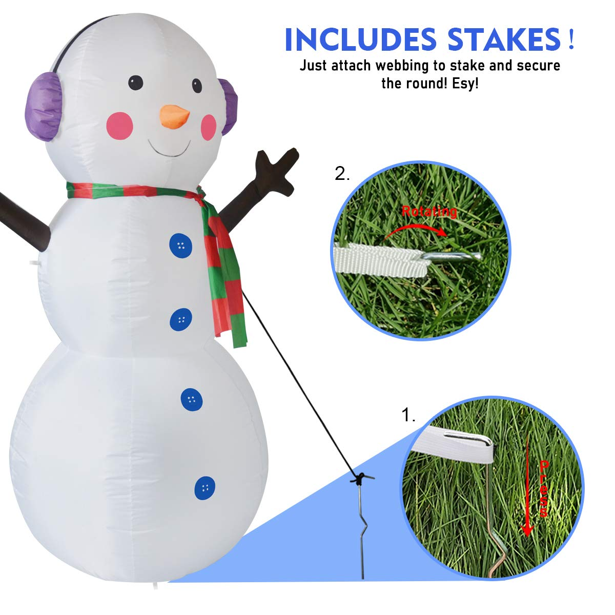 GOOSH 6 FT Christmas Inflatable Outdoor Snowman with Earbuds, Blow Up Yard Decoration Clearance with LED Lights Built-in for Holiday/Party/Xmas/Yard/Garden