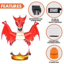 Load image into Gallery viewer, GOOSH 6.8 FT Length Halloween Inflatables Outdoor Red Dragon Holding Ball, Blow Up Yard Decoration with LED Lights Built-in for Holiday/Party/Yard/Garden
