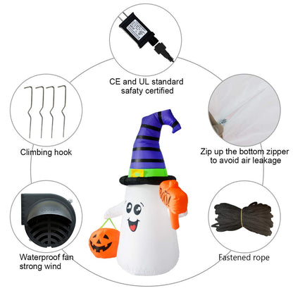 GOOSH 5FT Inflatable Halloween Cute Ghost with The Pumpkin Blow Up Inflatables Halloween Outdoor Yard Decoration