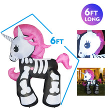 Load image into Gallery viewer, GOOSH 6FT Height Halloween Inflatables Outdoor Skeleton Unicorn, Blow Up Yard Decoration Clearance with LED Lights Built-in for Holiday/Party/Yard/Garden
