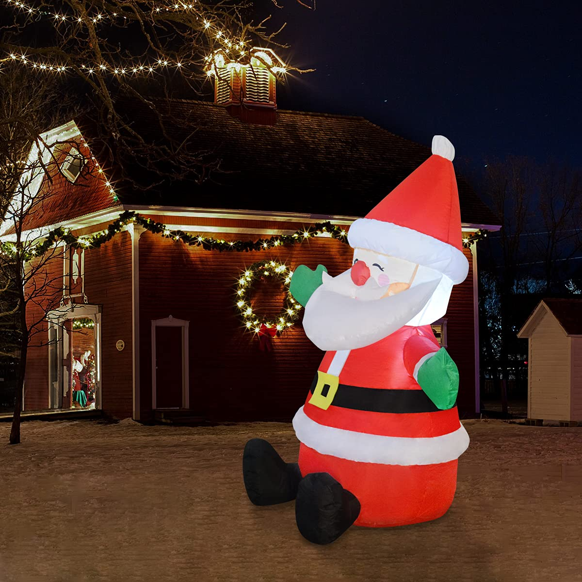GOOSH 4 FT Christmas Inflatable Outdoor Sitting Cute Smiley Santa Claus with Built-in LED Light, Blow-up Yard Christmas Decoration for Party/Indoor/Outdoor/Yard/Garden/Lawn