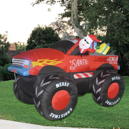 GOOSH 7.5 FT Long Christmas Inflatables Santa Claus Outdoor Decorations Blow Up Yard Snowman with Presents on Truck with Built-in LEDs for Garden Lawn Indoor Party Décor