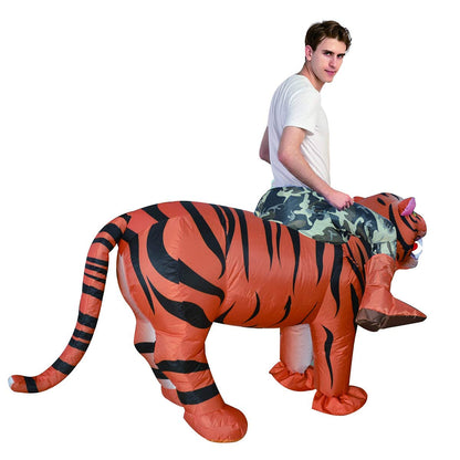 GOOSH Adult Size Inflatable Tiger Unisex Costume Blow Up Men Women Riding a Tiger Deluxe Halloween Funny Costume Godzilla Toy
